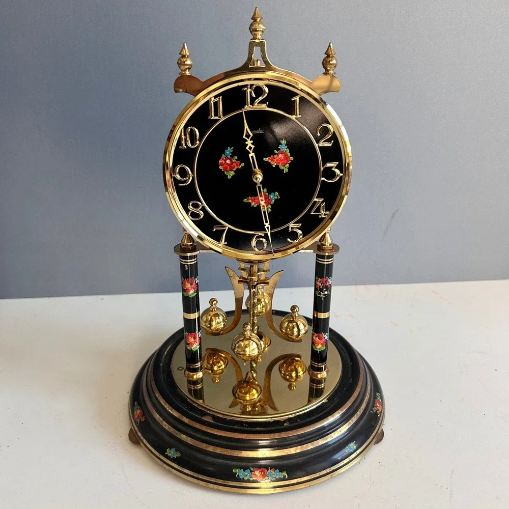 VTG Kieninger & Obergfell Anniversary 400 Day Clock Dome Floral Black Germany